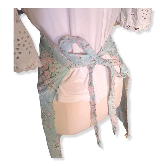 Vintage 50s Housewife Kitchen Apron Pastel Floral Flocked Dainty Retro MCM 60s - Picture 14 of 16